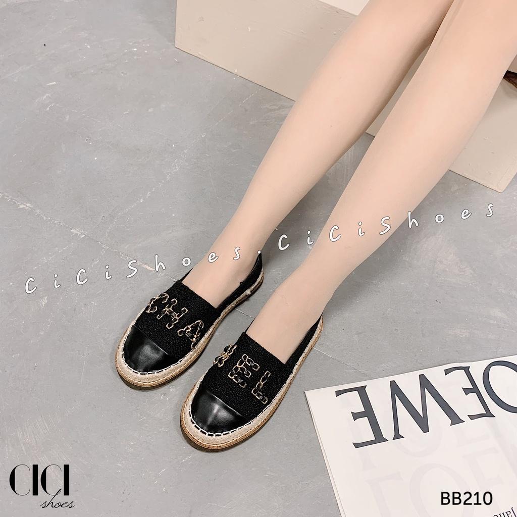 Giày búp bê nữ CiCi Shoes slip on, giầy bệt viền cói chữ xích - BB210