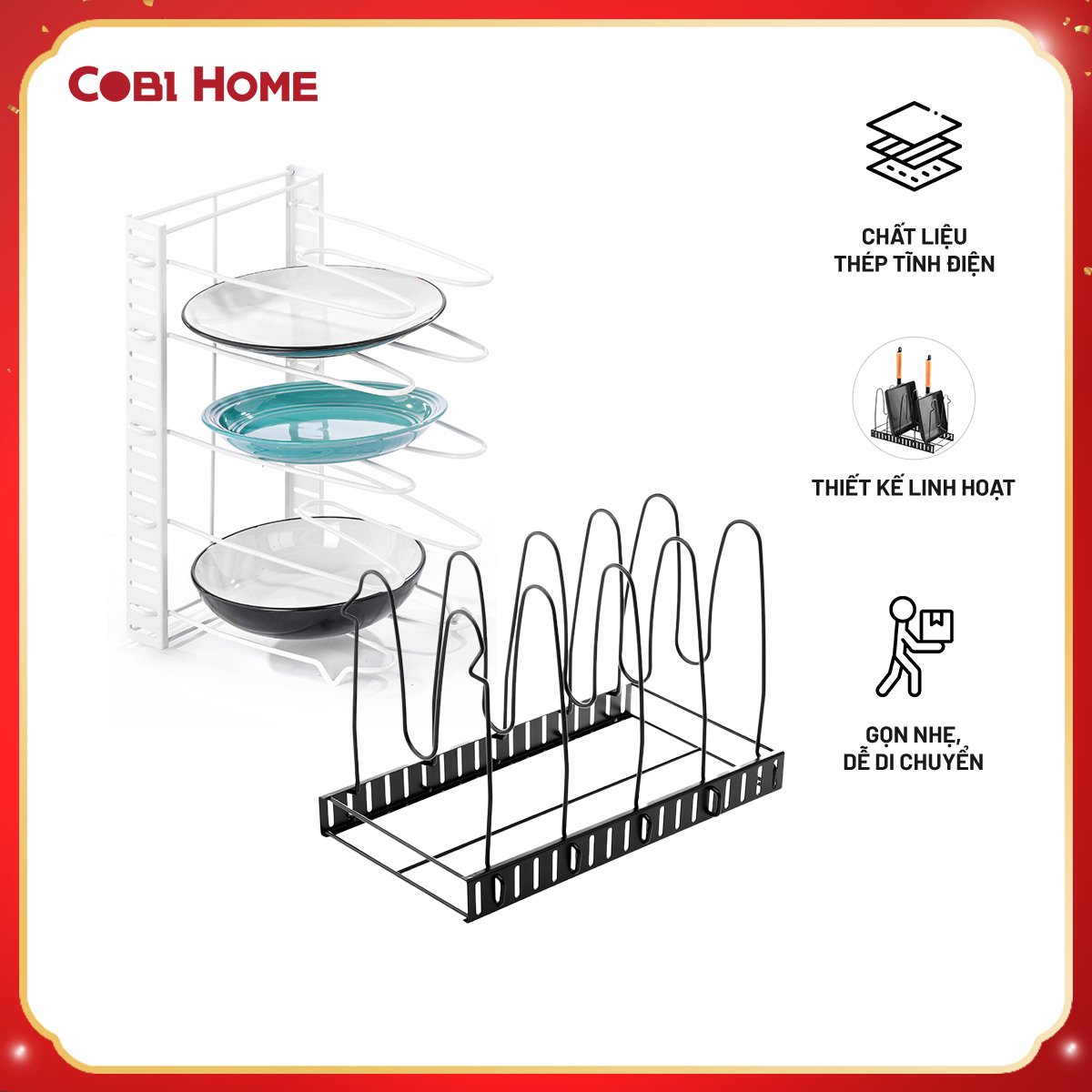 Kệ để nắp nồi, chảo,dụng cụ nhà bếp nhiều tầng. Phân phối bởi Cobi Home