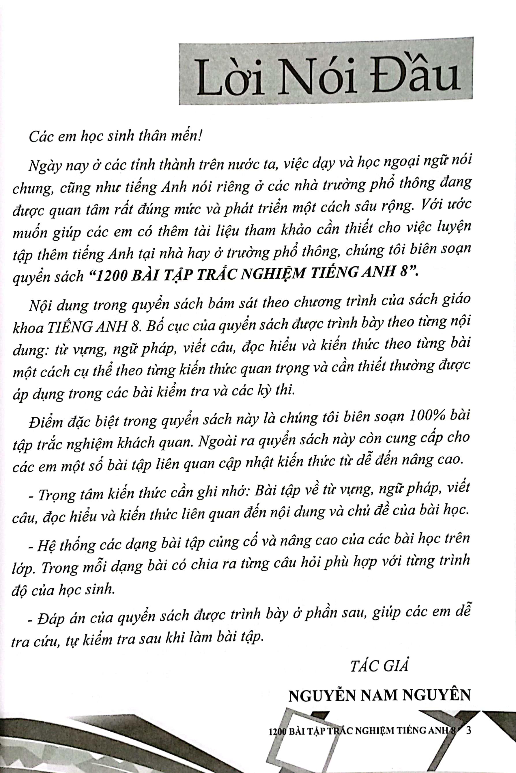 1200 Bài Tập Trắc Nghiệm Tiếng Anh 8