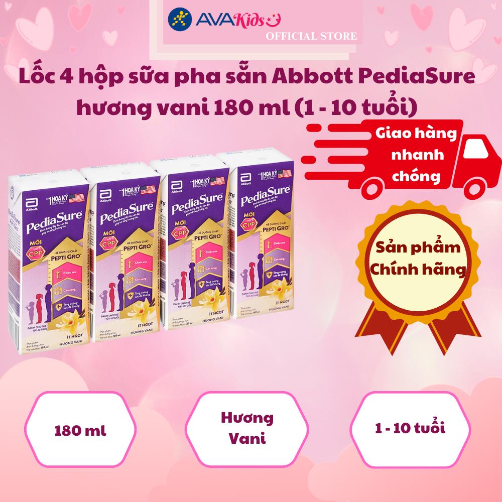 Lốc 4 hộp sữa pha sẵn Abbott PediaSure hương vani 180 ml (1 - 10 tuổi)