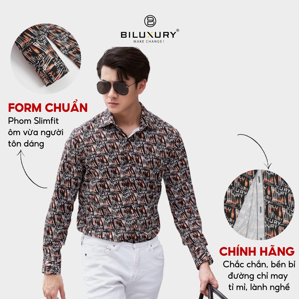 Áo sơ mi nam dài tay Biluxury họa tiết phom Casual thoải mái thiết kế phá cách đẳng cấp 6SMDH008DEN