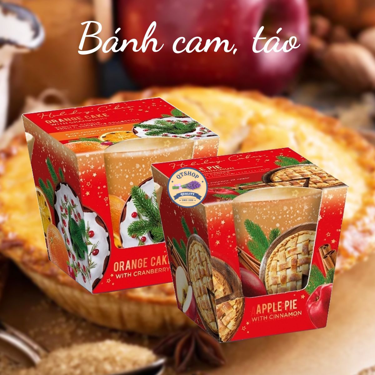 Combo 2 Ly nến thơm tinh dầu Bartek Holiday Cakes 115g QT0042 - bánh cam, táo, trang trí, thơm phòng, thư giãn, hỗ trợ khử mùi (giao mẫu ngẫu nhiên)