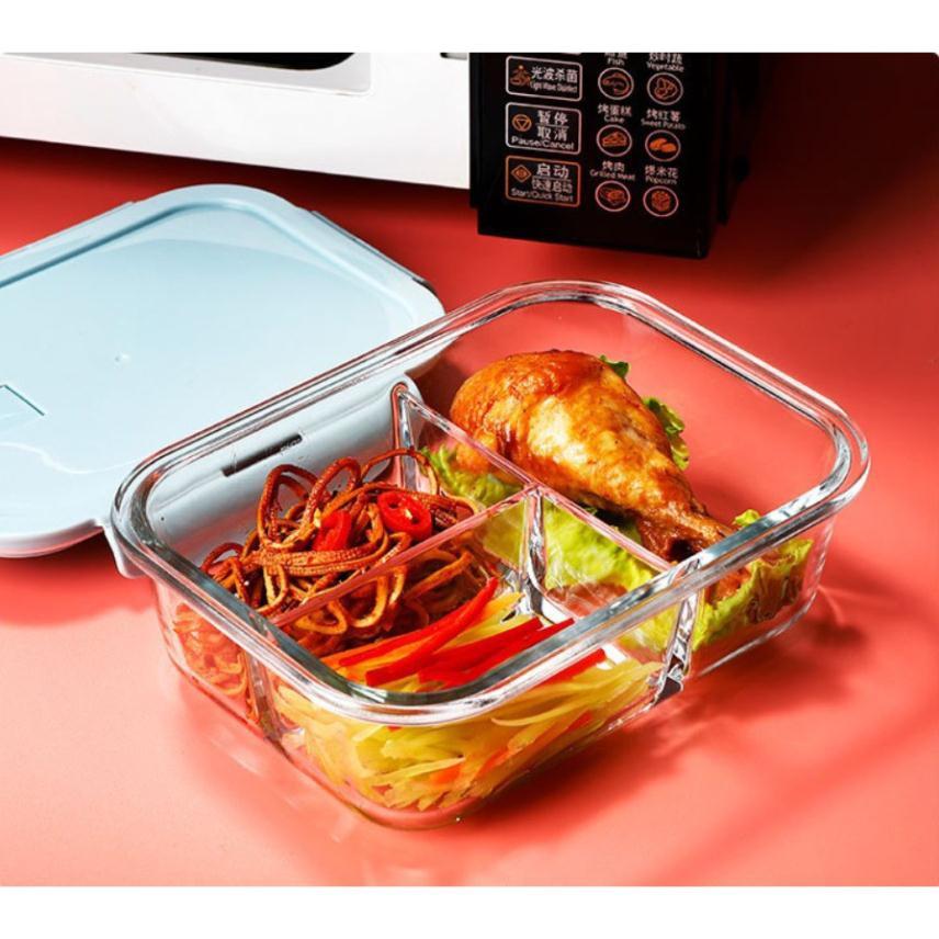 Hộp cơm thủy tinh chia ngăn, hộp cơm văn phòng đựng thức ăn cao cấp