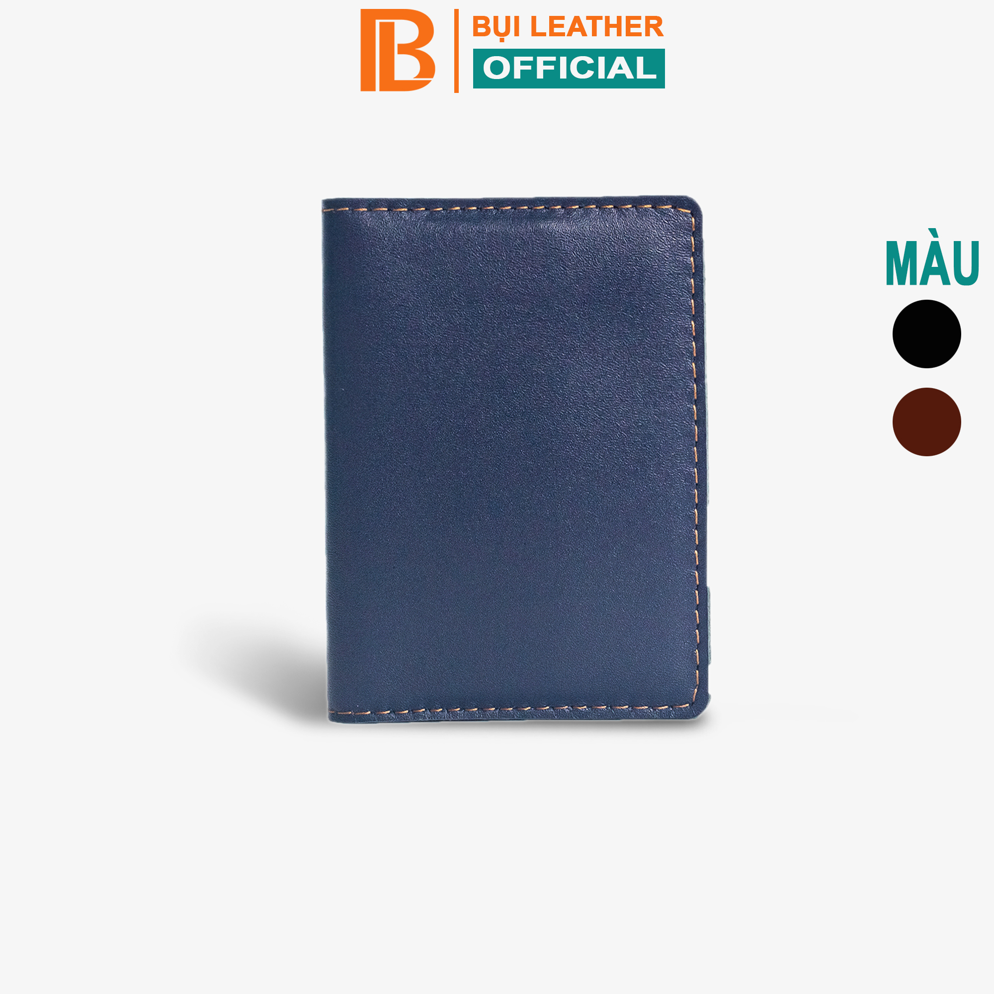Ví Namecard Da Bò V131, Ví Đựng Thẻ Card Holder Da Thật Nhỏ Gọn, Thương Hiệu Bụi Leather Chuyên Đồ Da Thật - Ví Màu Xanh Navy
