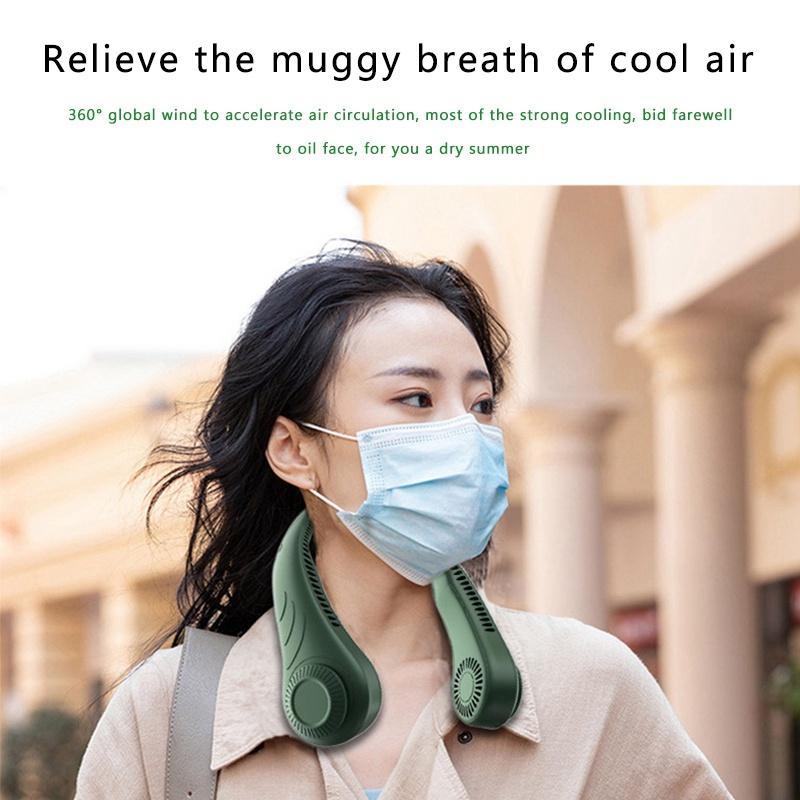 Quạt Đeo Cổ Không Cánh Xoay 360 Độ Màu Xanh Lá Tiện Dụng