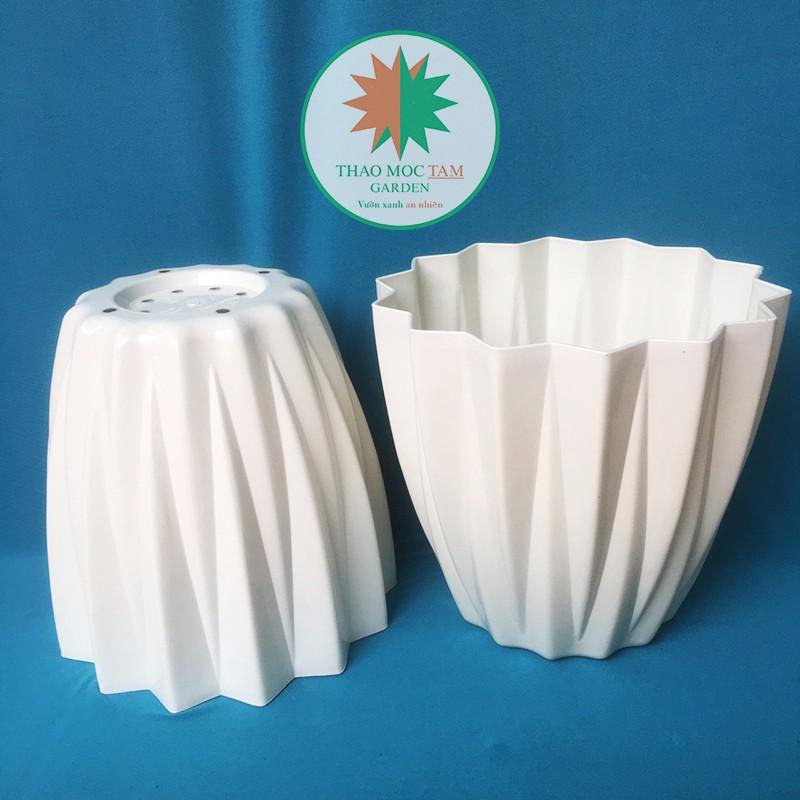 05c Chậu Kim Cương 28x25cm cạnh khế – Chậu nhựa kim cương nhiều cạnh, trồng hoa, cây kiểng trang trí sang trọng