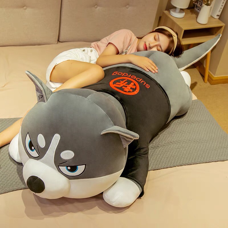 Gấu bông  chó Husky gối ôm ngủ cho người lớn size 120cm mềm mịn đáng yêu