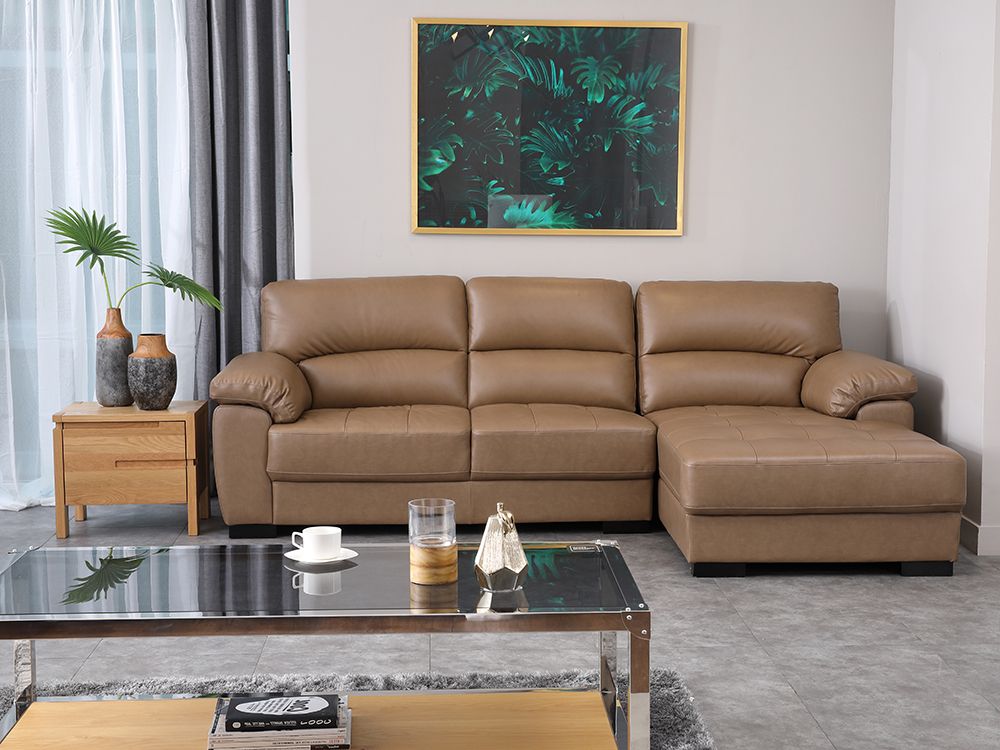 Sofa giường góc chữ L phải MORETTO khung gỗ, đệm bọc da thật cao cấp màu nâu | Index Living Mall -  Phân phối độc quyền tại Việt Nam