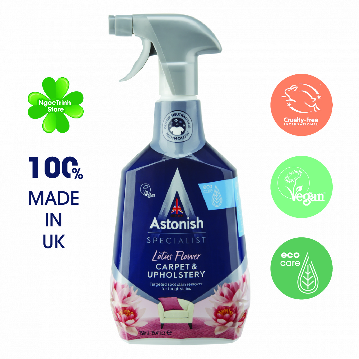 Bình xịt tẩy nỉ thảm Astonish C6720 750ml thương hiệu Anh tẩy vết bẩn cực mạnh trên bề mặt vải nỉ như ghế sofa, áo gối, thảm và các sản phẩm từ thảm như nội thất ô tô từ vải nỉ