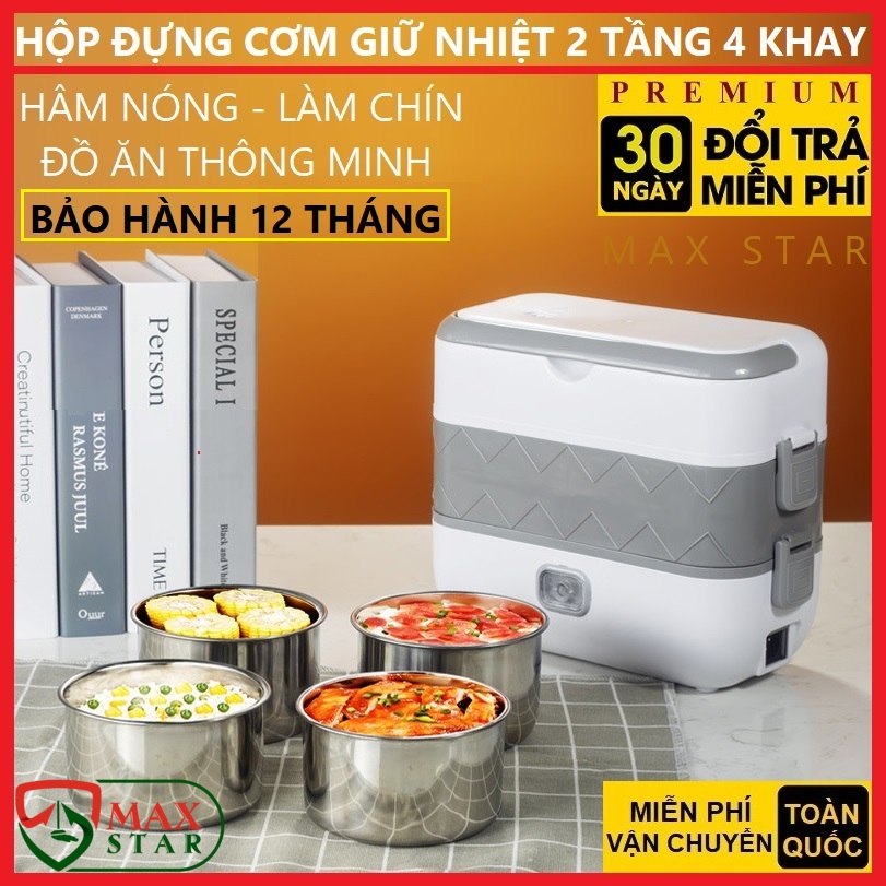 Hình ảnh Hộp đựng cơm giữ nhiệt cắm điện inox 2 tầng 4 ngăn Cặp lồng giữ nhiệt cắm điện