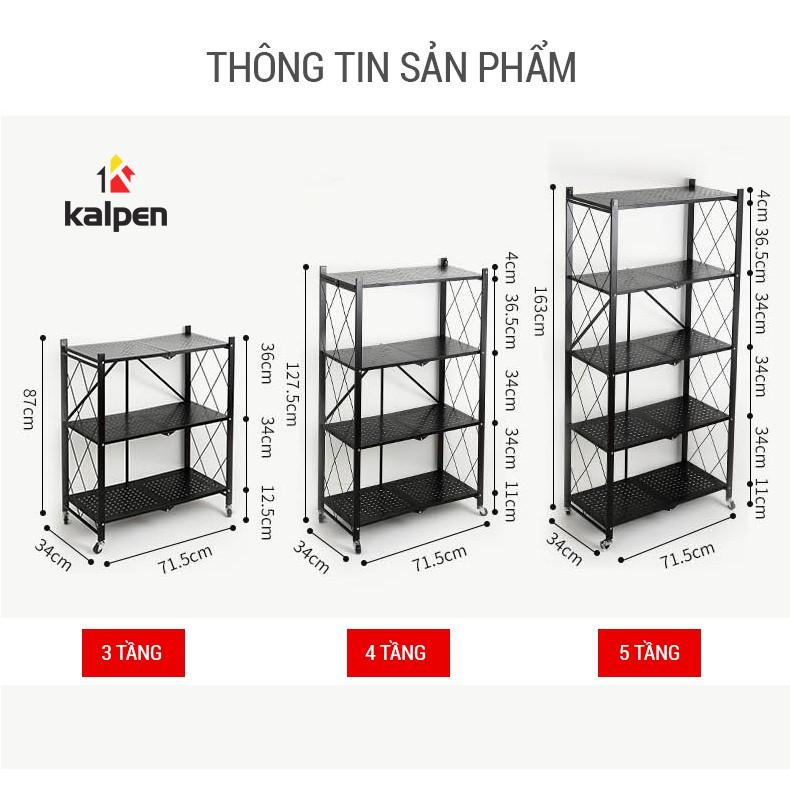 KỆ GẤP GỌN Để Đồ Đa Năng Nhà Bếp 3 Tầng 4 Tầng 5 Tầng Thông Minh Kalpen, Thép Carbon, Sơn Tỉnh Điện Chống Rỉ Cao Cấp, KX