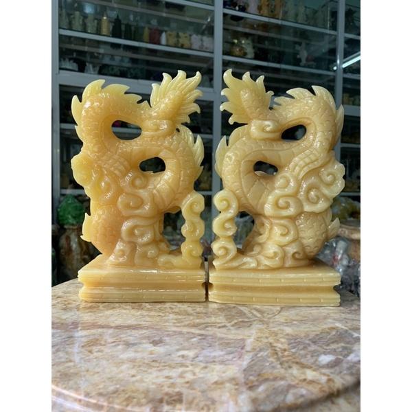 Cặp Rồng Ngậm Ngọc Đá Ngọc Hoàng Long - cao 21cm