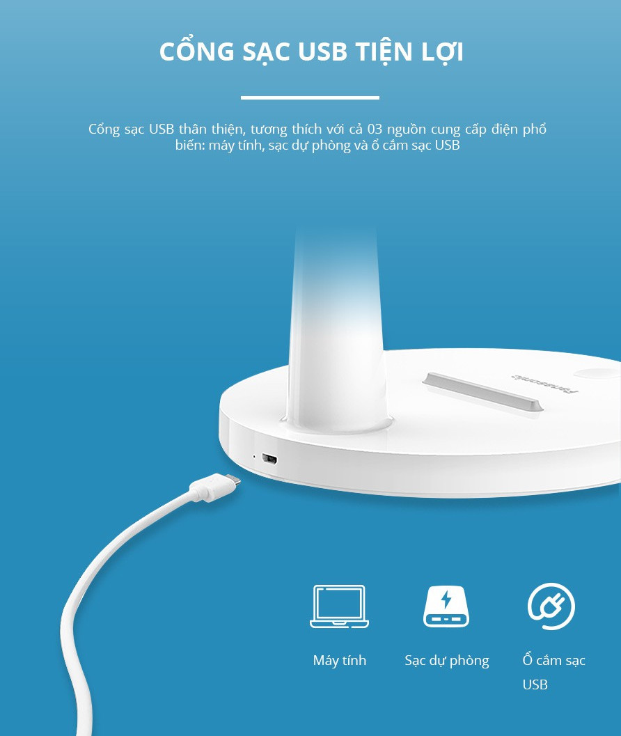 Đèn Bàn Sạc Panasonic HHGLT0346L19 5W - độ sáng 10-100%, Led Đổi màu, cổng sạc USB, Tích hợp đế đựng điện thoại tiện lợi