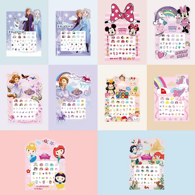 Combo 5 tờ Nail Sticker ngẫu nhiên , miếng dán móng tay hoạt hình kiểu vuông Frozen Princess Tsum Unicorn Minnie Sofia cho trẻ em 002