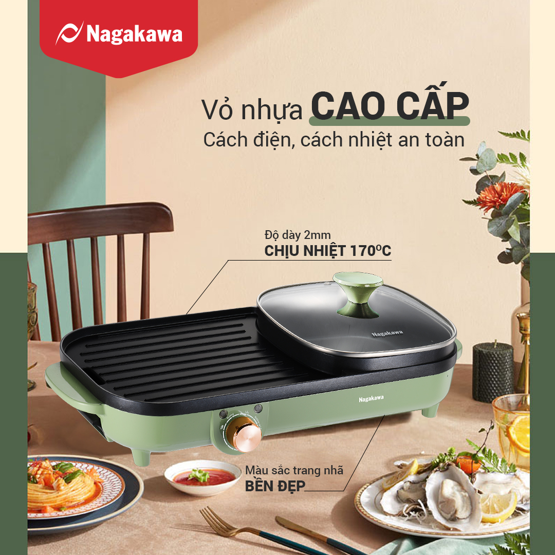 Bếp lẩu nướng điện đa năng Nagakawa NAG3104 (1500W) - Hàng chính hãng