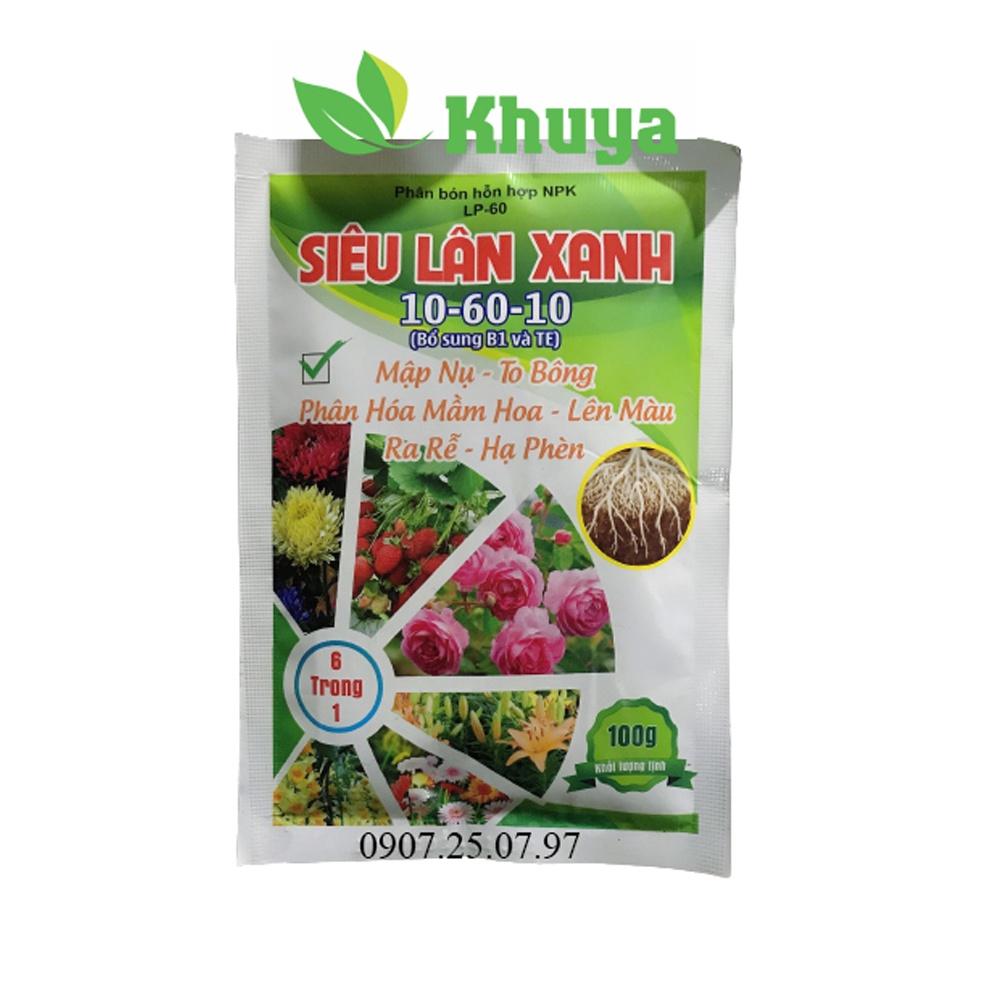 Phân bón hỗn hợp NPK Siêu Lân Xanh 10-60-10 Bổ sung B1 và TE 100gr