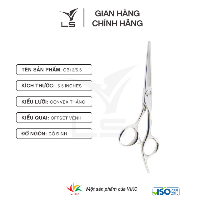 Kéo cắt tóc LS lưỡi thẳng quai offset vênh đỡ ngón cố định CB13/5.5