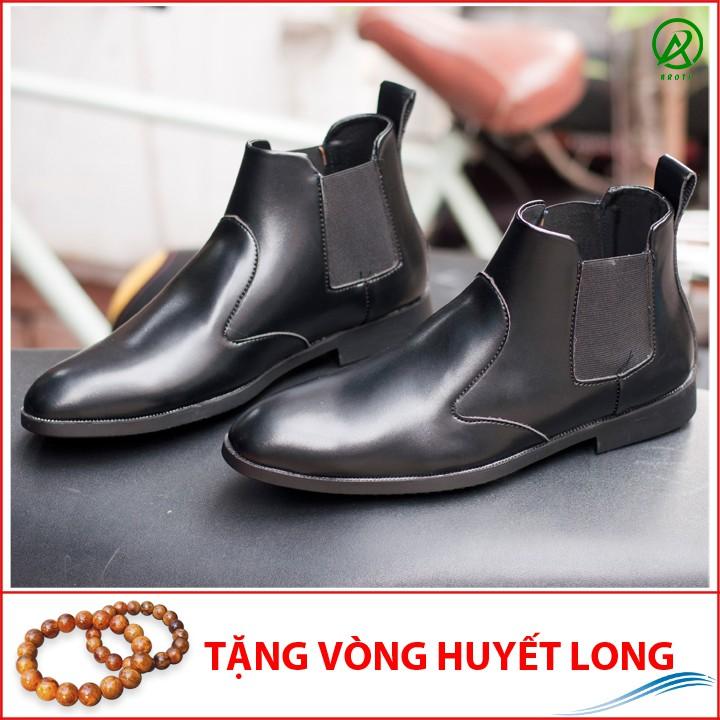 Giày Chelsea Boot Nam Cổ Chun Da Nhám Màu Đen Đế Khâu Rất Chắc Chắn - CB520-NHAMCHUN- Kèm Vòng Gỗ Huyết Long