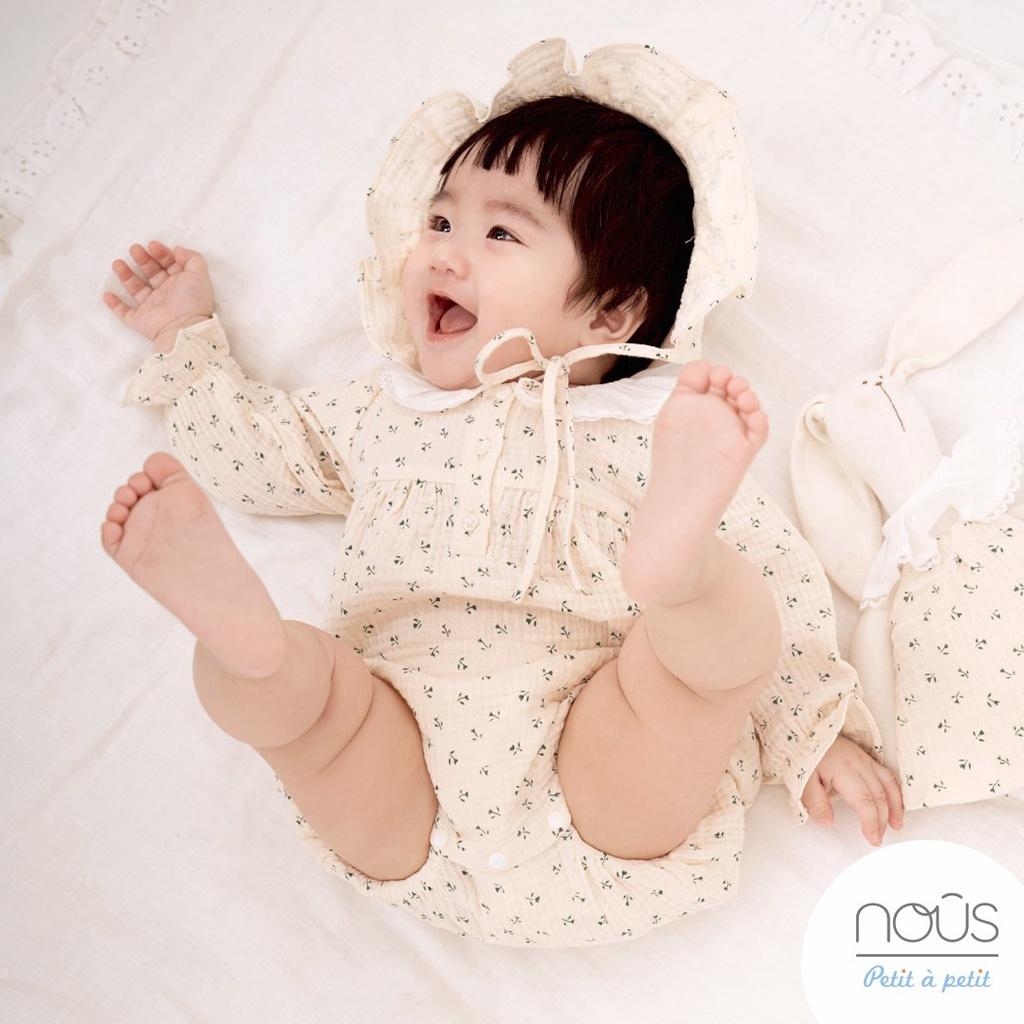 Set body cộc Nous mũ họa tiết lá xanh - Chất liệu Nu Muslin cao cấp