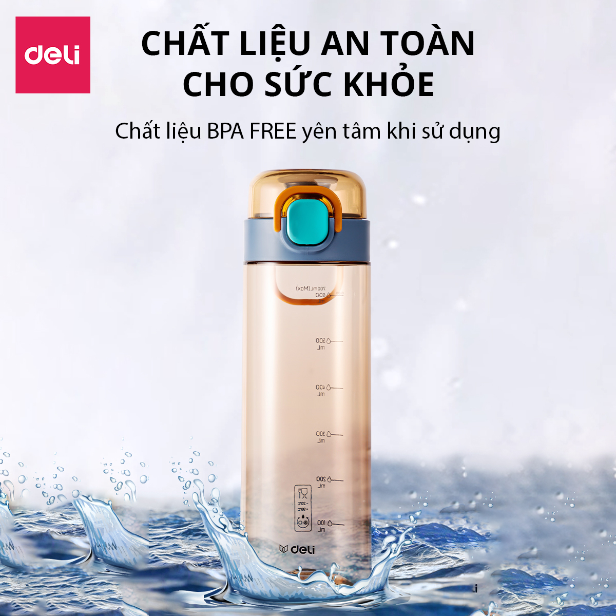 Bình Nước Bằng Nhựa Tritan Nắp Bật 700ml Có Chia Vạch Nước Deli - BPA Free An Toàn Cho Sức Khỏe - Phù Hợp Bình Nước Thể Thao Ngoài Trời Gym Yoga Cho Bé Tới Trường - 17665