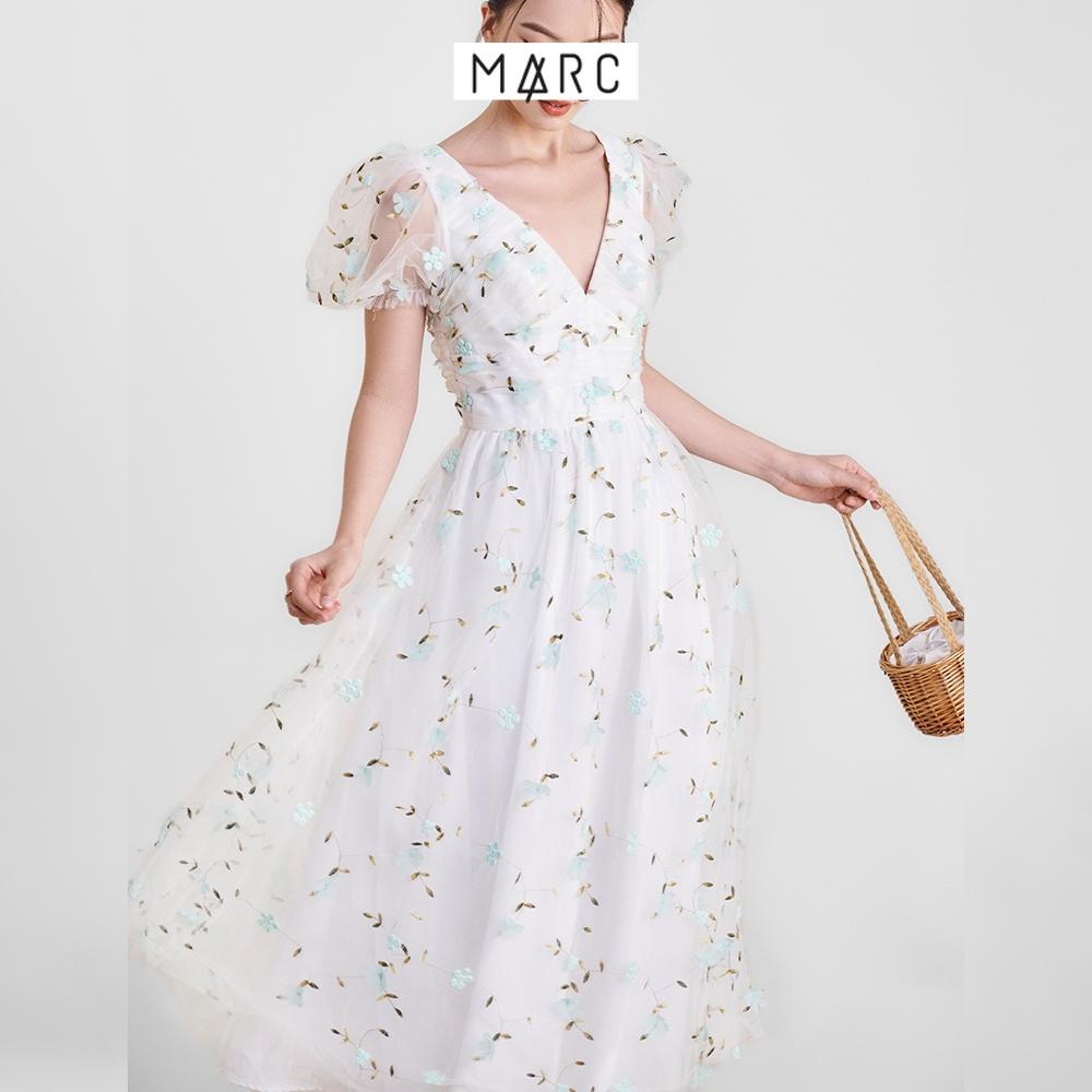 Đầm maxi nữ MARC FASHION hoa đính thêu nhún trước