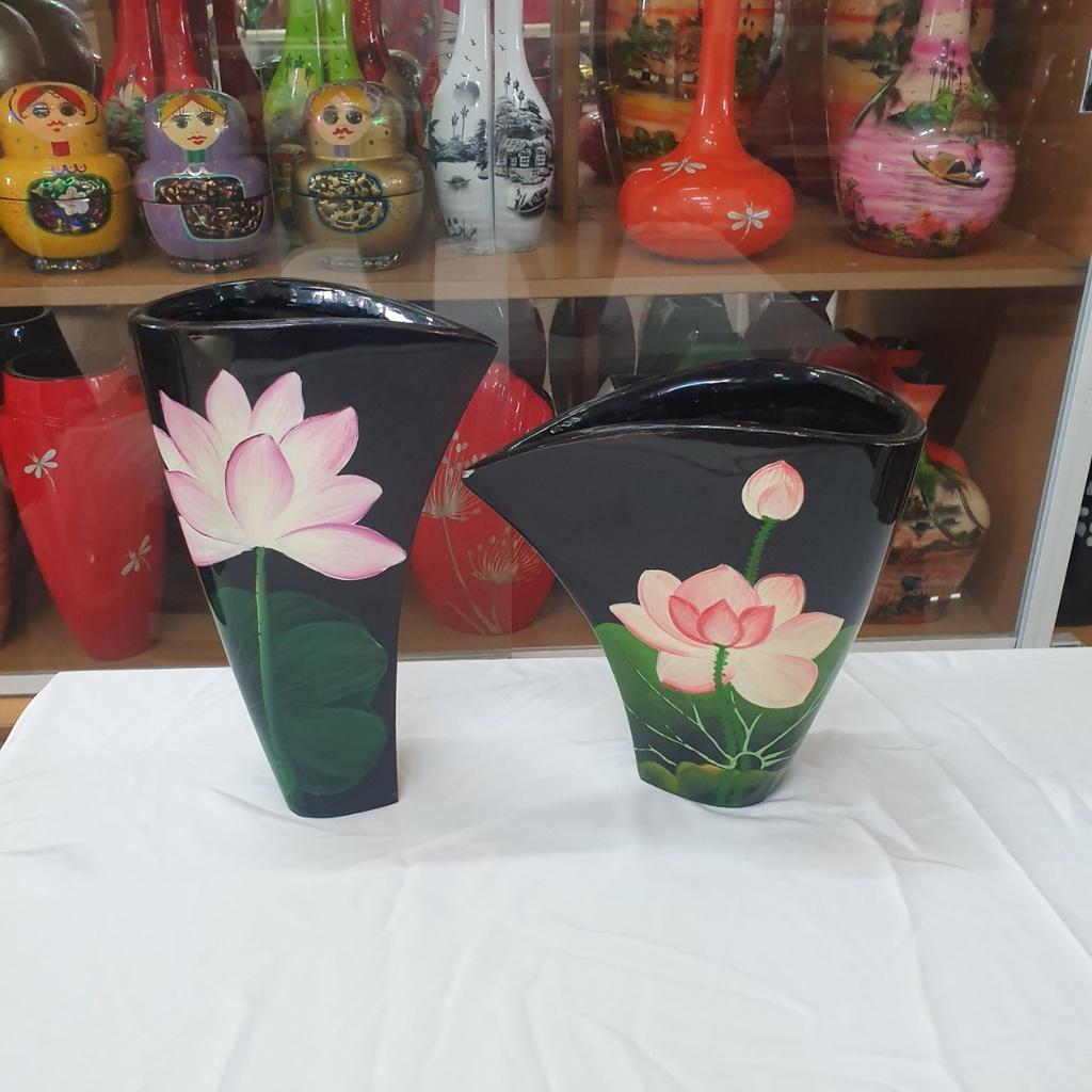 Lọ hoa sơn mài hút tài lộc cao cấp Thanh Bình Lê miệng dẹp, cắm hoa, trang trí nhà cửa, văn phòng, quà tặng ý nghĩa