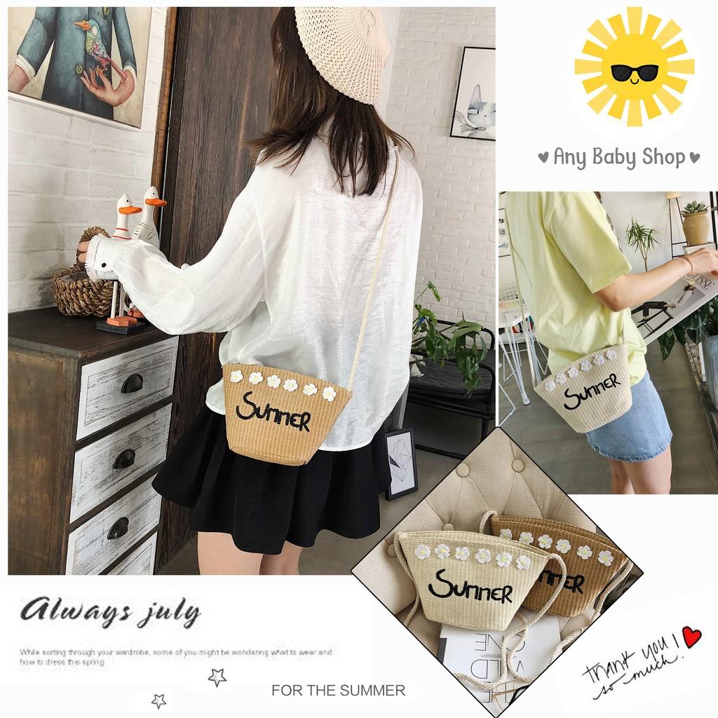 Túi cói size đại đi chơi ,dạo phố ,đi biển hoa cúc SUMMER 2 màu cực xinh