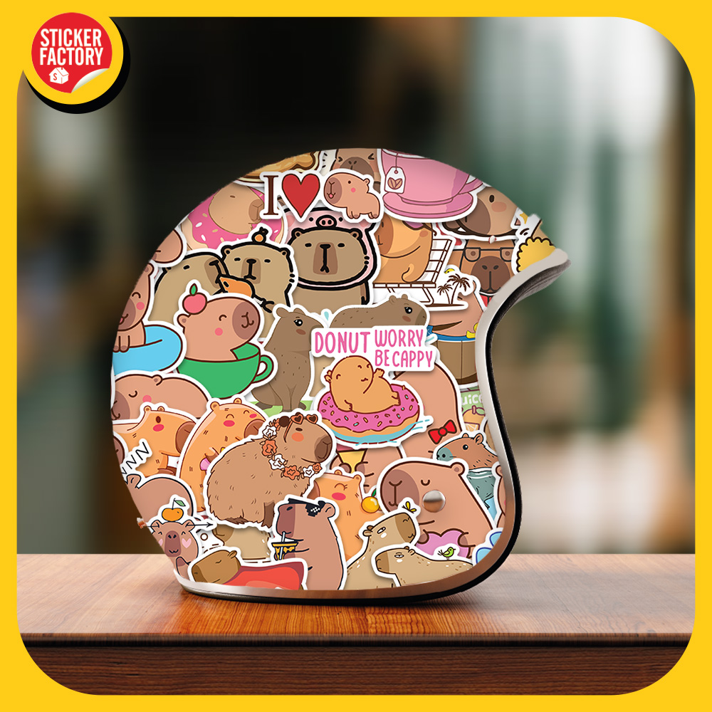 Capybara - Set 100 sticker decal hình dán nón bảo hiểm, laptop, xe máy, ô tô STICKER FACTORY