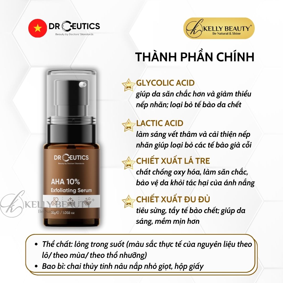 Serum AHA 10% Exfoliating DrCeutics - Tẩy Da Chết; Làm Sáng, Mờ Thâm Sạm, Giảm Nếp Nhăn