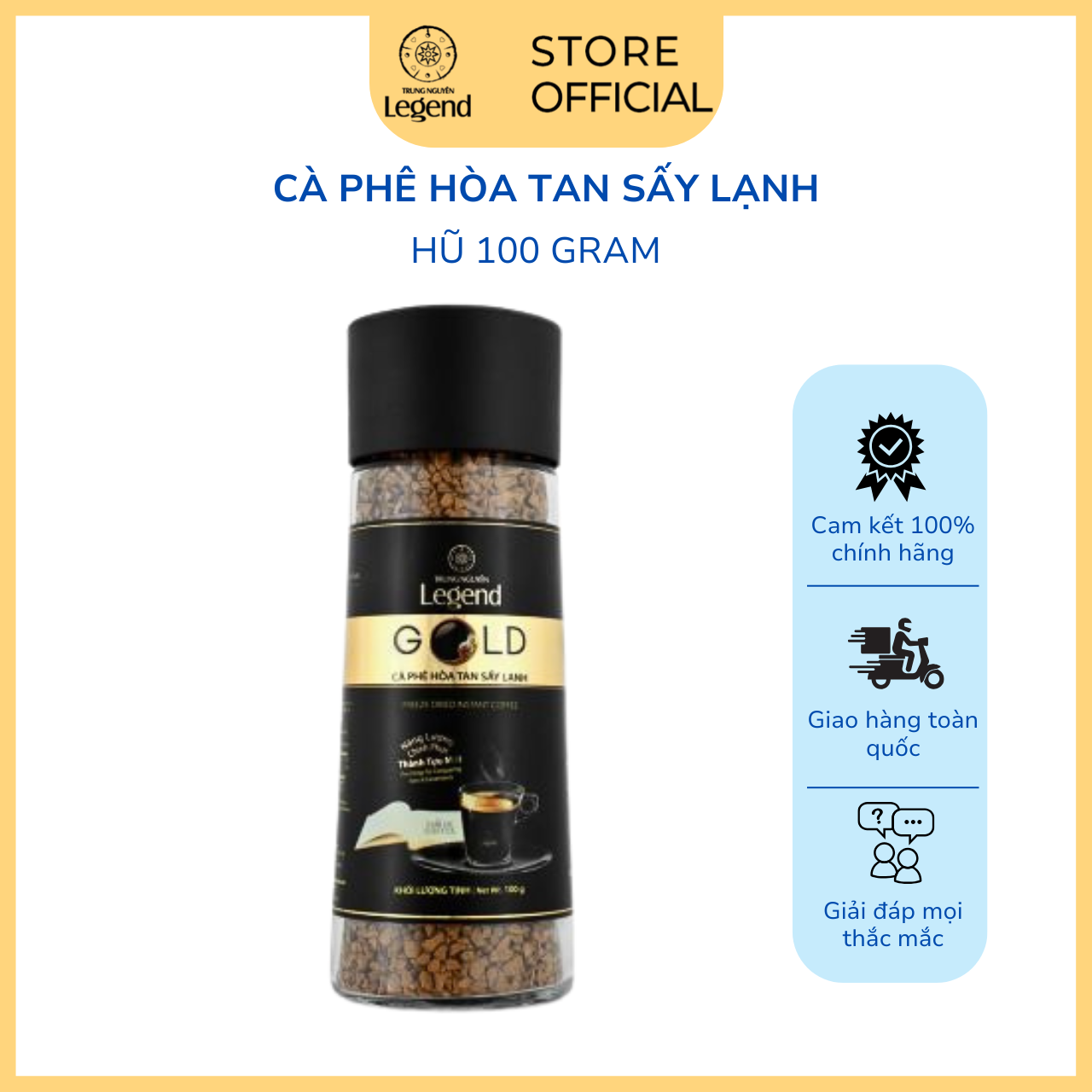 Cà Phê Hòa Tan Sấy Lạnh Trung Nguyên Legend Gold 100g – Hũ Thủy Tinh Sang Trọng, Gu Đậm Đà