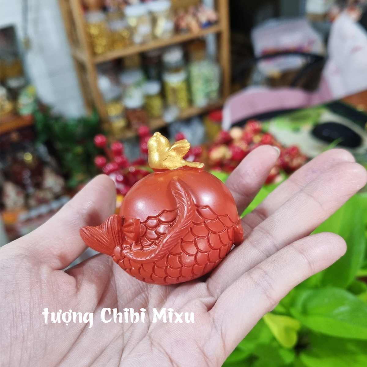 Bộ 02 tượng chú tiểu áo vàng kèm mõ hình cá gỗ