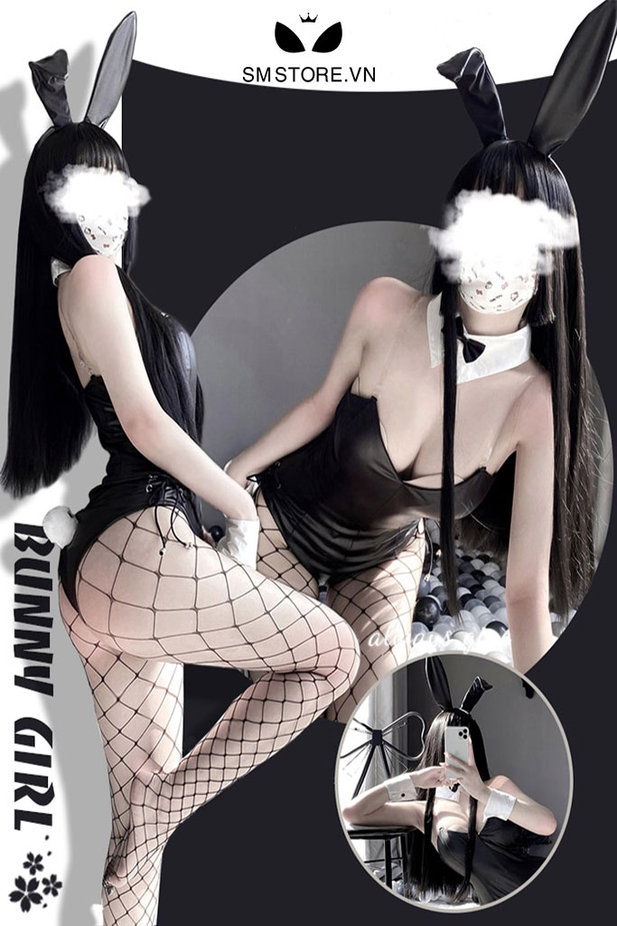 Trang phục cosplay thỏ đen sexy với áo bodysui kèm phụ kiện - SMS082