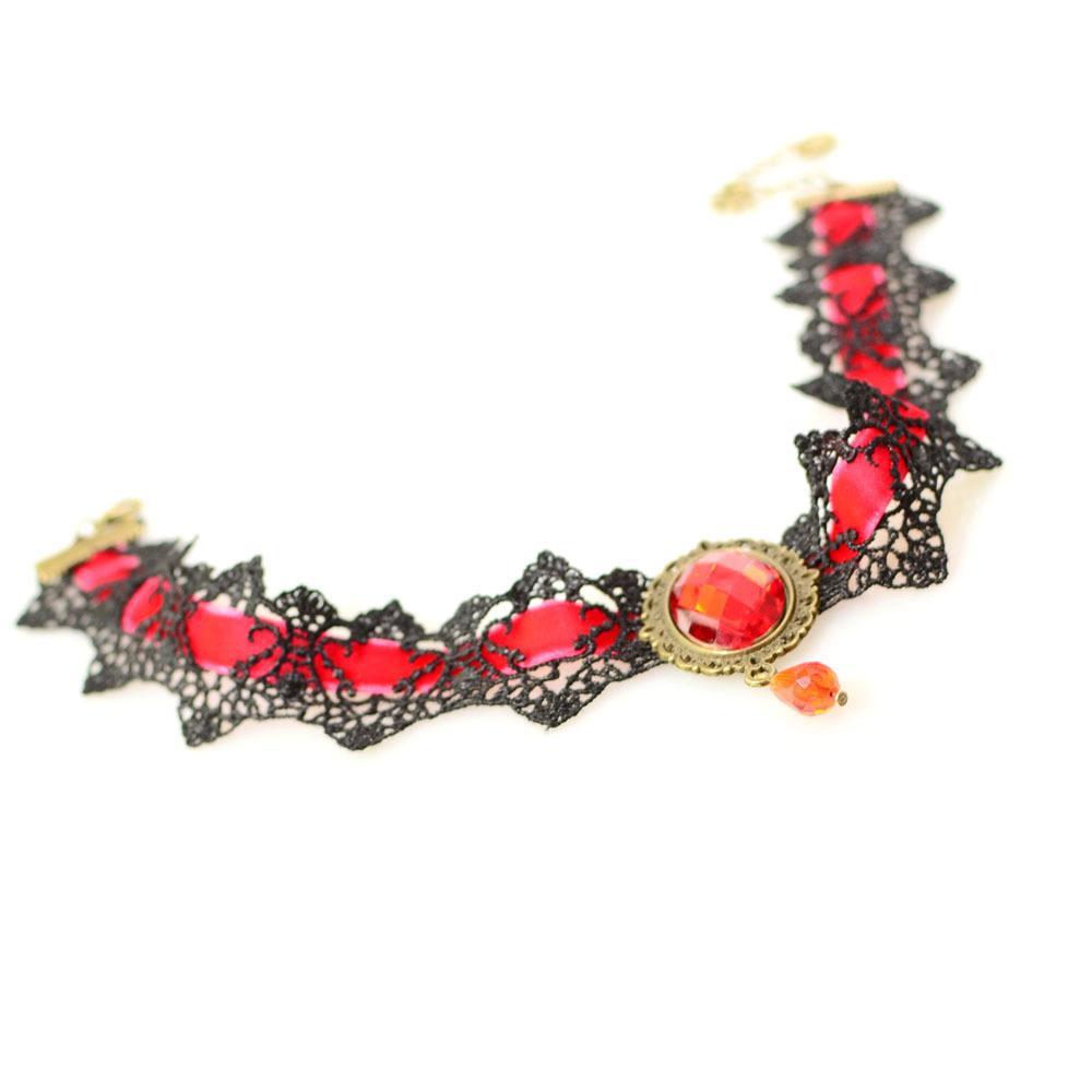 2-4pack Fashion Red Gem Pendant Lace Collar Necklace Choker Chunky Red Black
