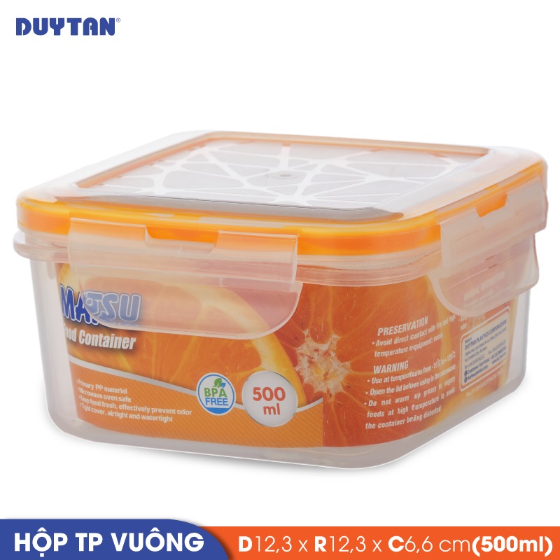 Hộp đựng thực phẩm vuông nhựa Duy Tân Matsu 500ml (12.3 x 12.3 x 6.6 cm) - 03307 - Hàng chính hãng