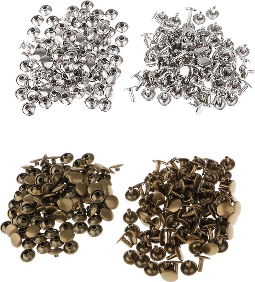 200 Chiếc Bao Da Đinh Tán Đôi Mũ Đinh Tán Hình Ống Kim Loại Đinh Nhọn Cho Làm Đồ Da Thủ Công, Màu Bạc Đồng