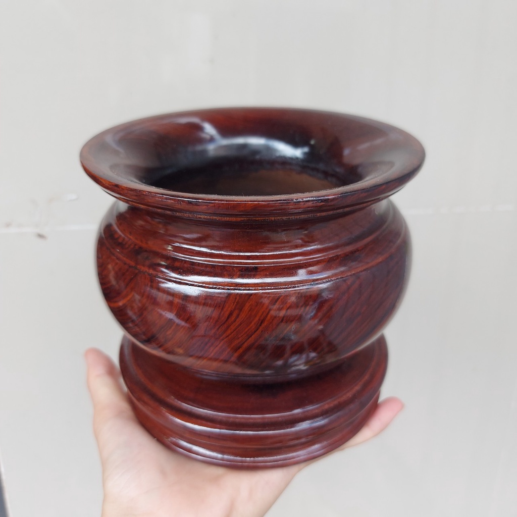 Bát nhang - lư hương gỗ tràm nguyên khối ngang - 18cm