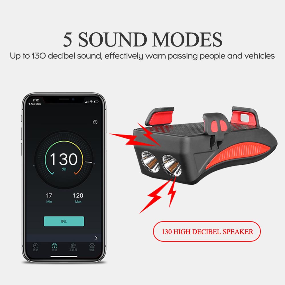 Giá đỡ điện thoại xe đạp kết hợp loa 130 decibel và đèn pha độ sáng cao,Tích hợp cell dung lượng lớn,sạc USB