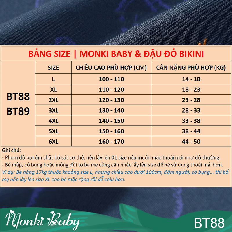 Bộ bơi bé trai 2 mảnh, áo thun bơi cộc tay &amp; quần bơi 2 lớp thời trang, vải bơi lạnh mịn mát, co giãn cao, có size lớn đến 50kg | BT88