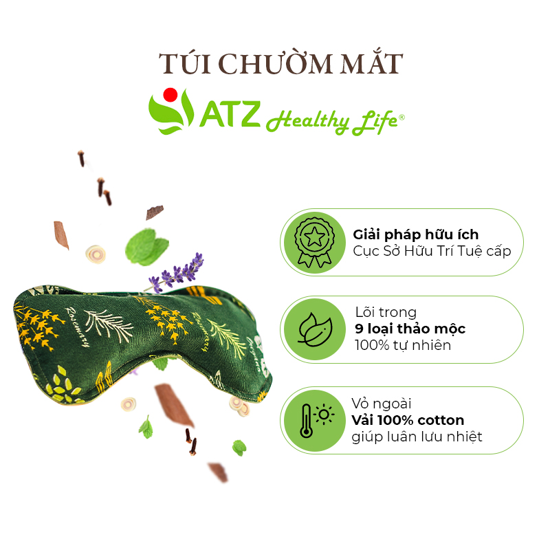 Túi Chườm Mắt Thảo Dược - ATZ Organic - Nóng Lạnh Đa Năng - Giảm Đau Đầu, Nhức Mỏi Mắt