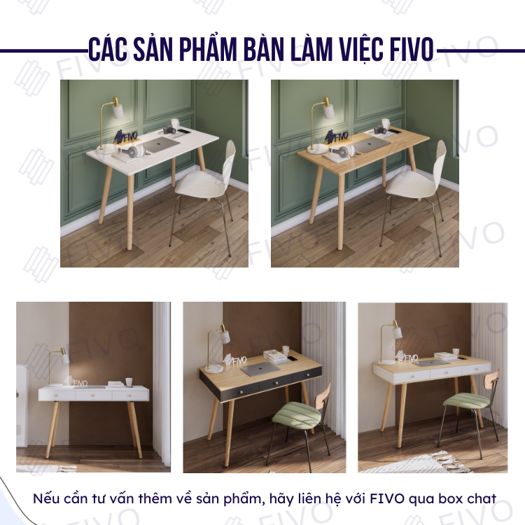 Bàn Làm Việc Gỗ FD02 FIVO Có Hộc Tủ, Dễ Dàng Lắp Ráp, Ngăn Kéo Rộng Rãi Đựng Đồ Kết Hợp Chân Gỗ Chắc Chắn (Mặt hộc đen)