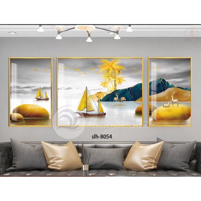 Tranh treo tường - Tranh trang trí nhà cửa - Tranh canvas - Tranh treo phòng khách bộ 3 tấm thuyền buồm xuôi gió.