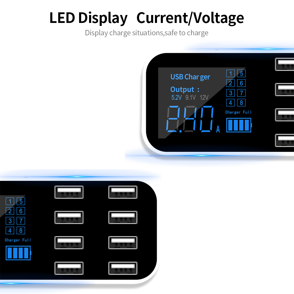 Bộ sạc nhanh cho ô tô A9S 8 cổng USB với màn hình LED