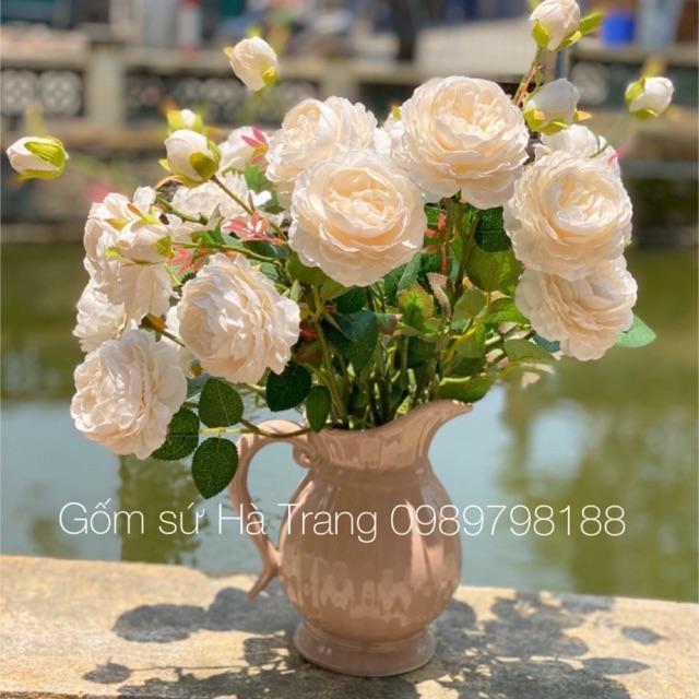 Lọ hoa dáng bình sữa màu hồng baby gốm sứ Bát Tràng cao cấp