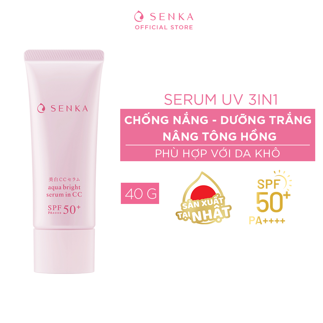 Kem chống nắng Nhật Nâng Tông Dưỡng Trắng 3IN1 Cho Da Khô - Không Gây Mụn SENKA AQUA BRIGHT CC in Serum 40g