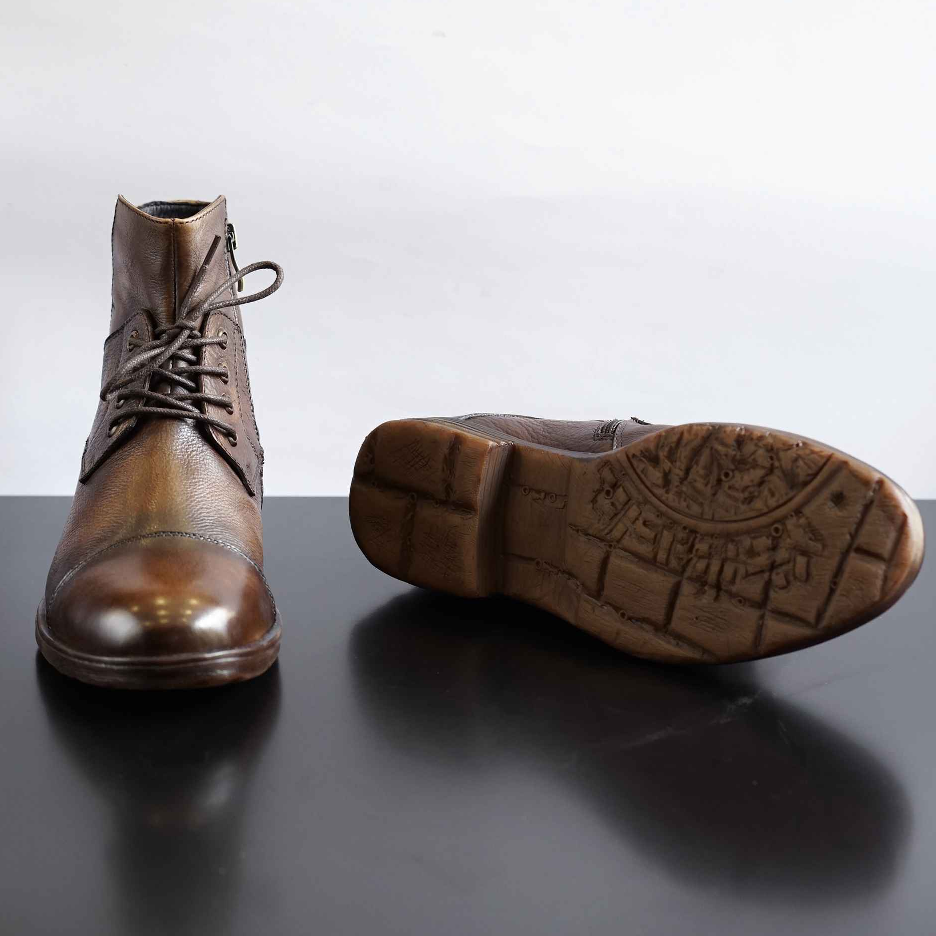 Giày Boot Nam Cao Cổ Khóa Kéo VINTAGE Màu Nâu Da Thật 2 Lớp Mũi Tròn Đế Khâu Văn Phòng Công Sở Sartorial Bảo Hành 1 Năm