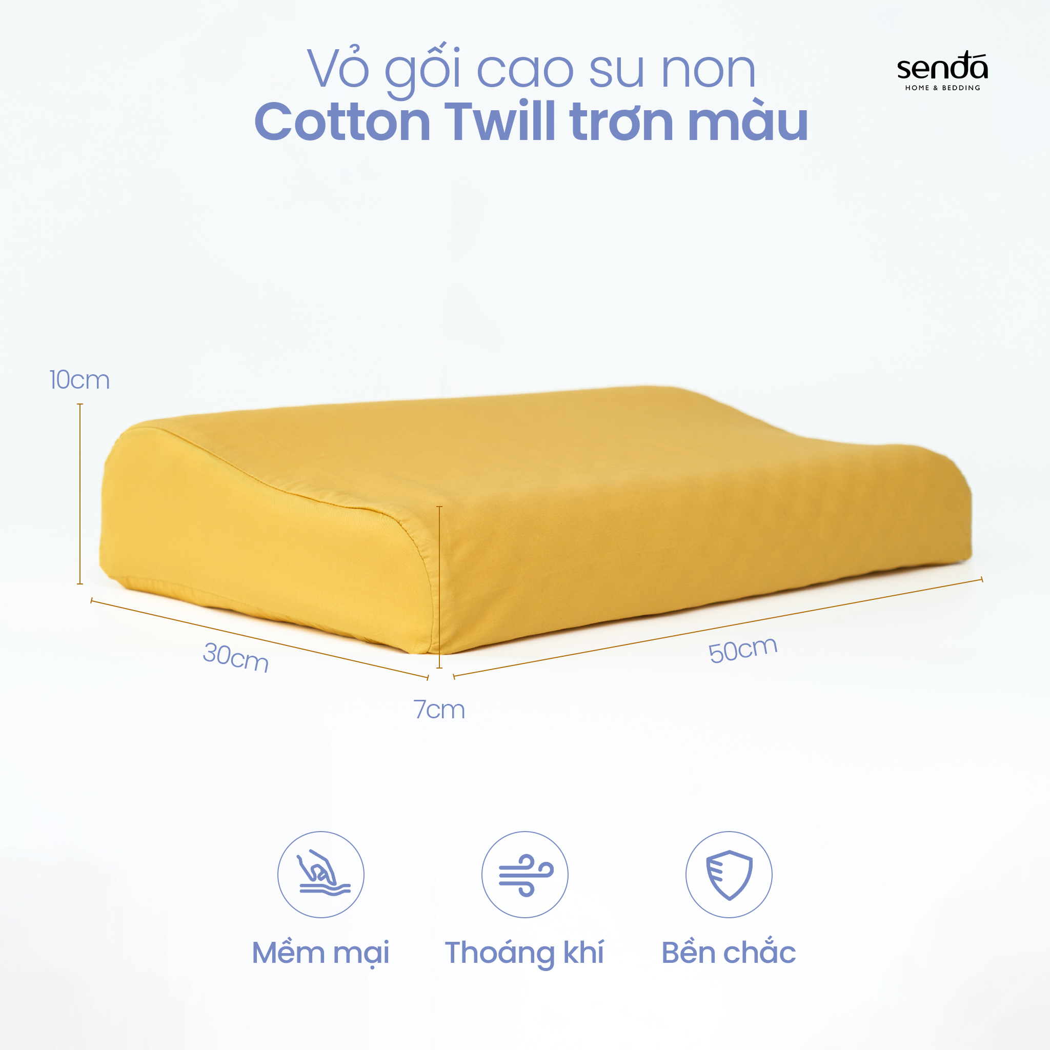 Vỏ gối cao su non Cotton Twill Hàn Quốc Sen Đá Home Bedding trơn màu, bao áo gối Memory Foam thô lụa cho người lớn