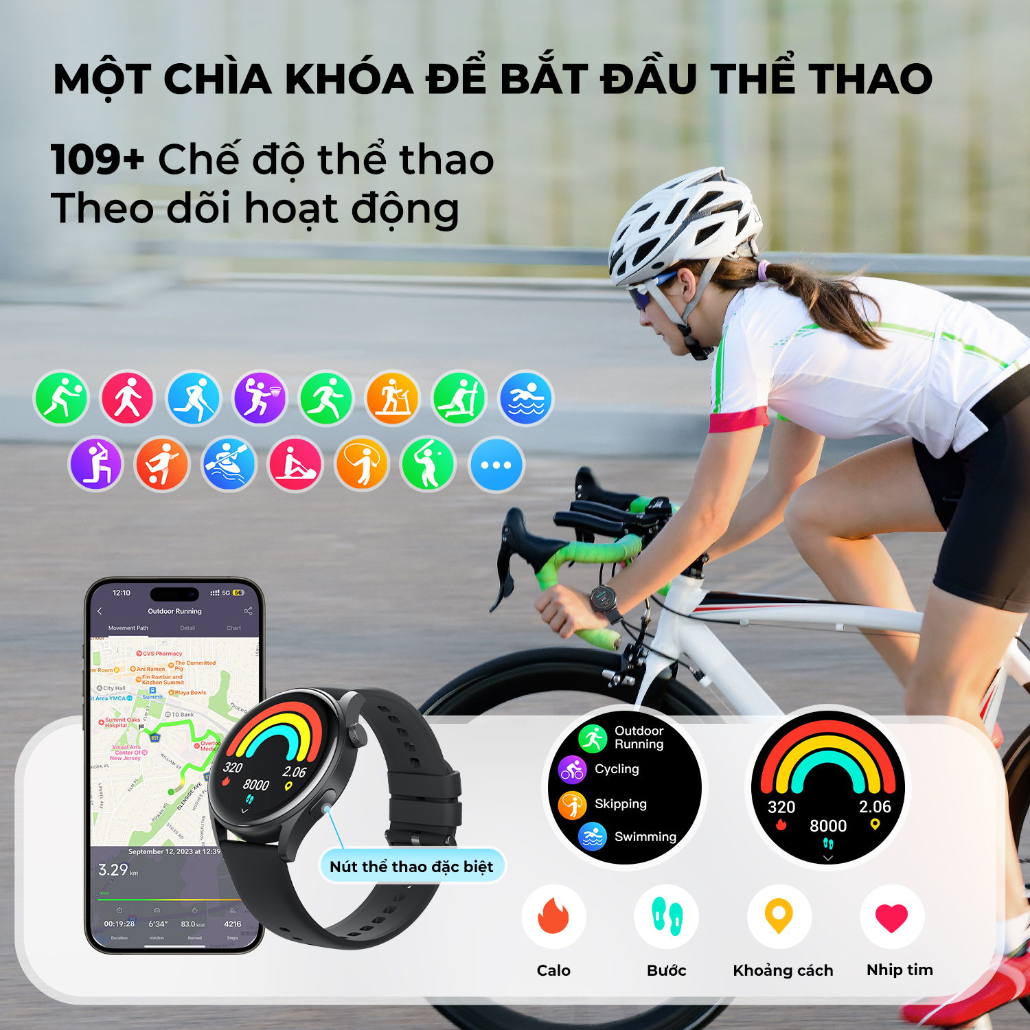 Đồng hồ thông minh SoundPEATS Watch 4 - hỗ trợ nghe gọi - 109 chế độ thể thao - đo nhịp tim, oxy - hàng chính hãng
