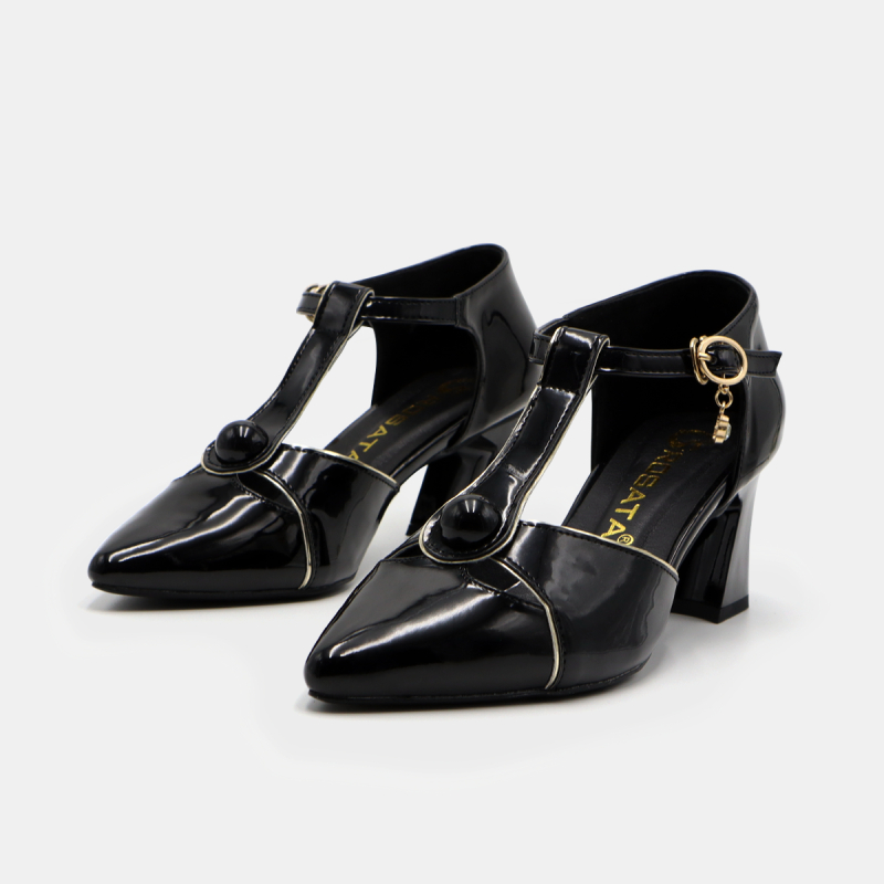 Giày sandal nữ cao gót 5 phân hàng hiệu rosata hai màu đen trắng ro535
