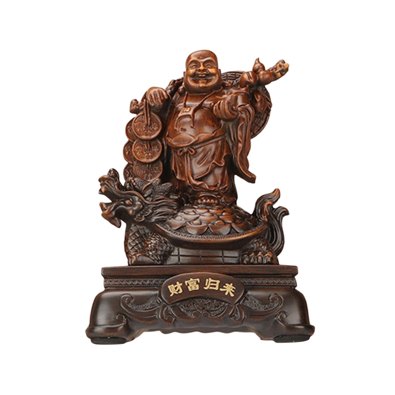 Sitting Buddha Statue, Buddha Sculpture Antique Decorative Feng Shui Chinese Buddha Statue, Laughing Buddha Figurine for Garden Office Desktop