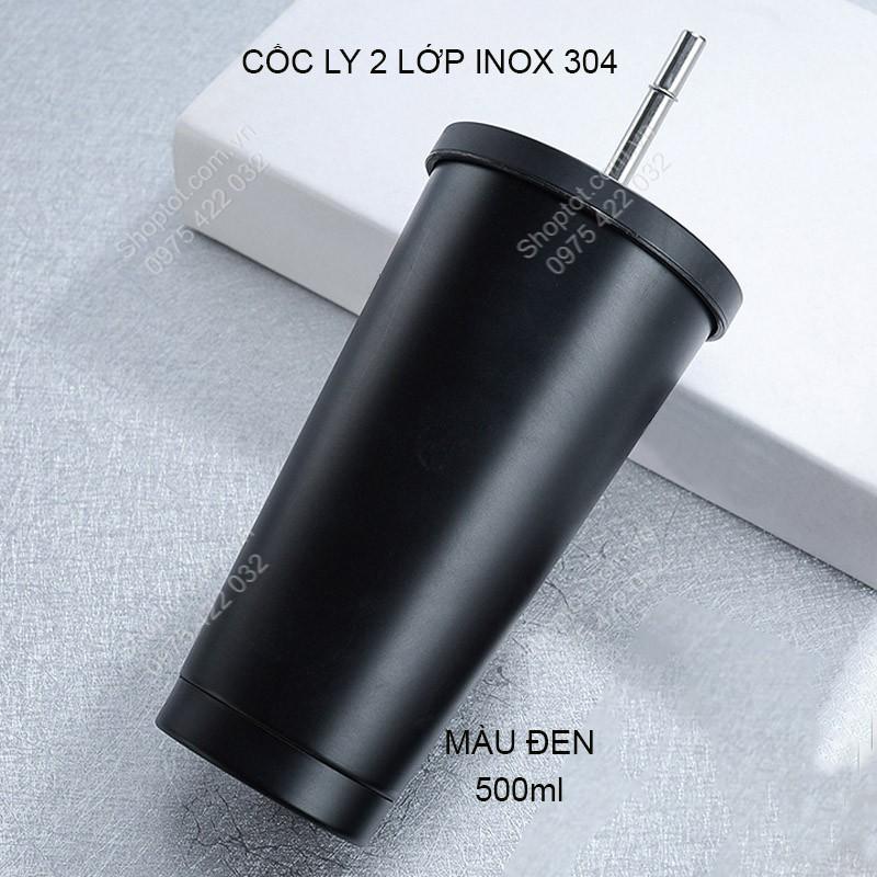 CỐC  2 LỚP INOX 304 CR500, CHỐNG NÓNG, CÓ NẮP VÀ ỐNG HÚT, CỠ LỚN 500ML, DÙNG ĐƯỢC TRÊN XE HƠI